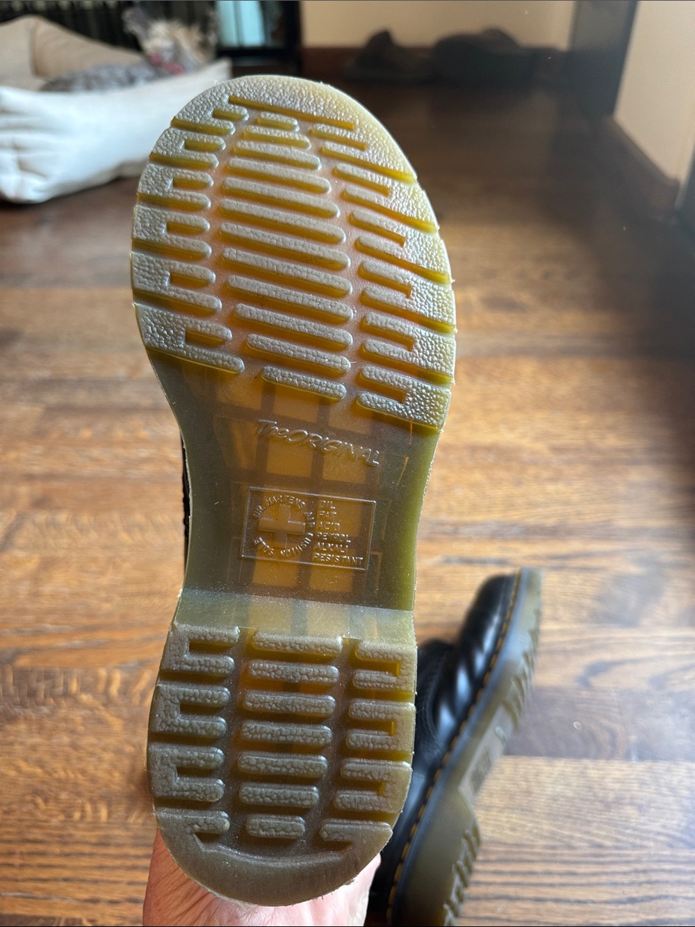 Dr. Martens (never worn) Black Leather 8-Eye Boots with Yellow Stitching - Picture 6 of 8